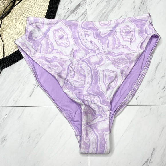 New! Topshop Purple Mineral Print High Waist Swim Bikini Bottom 2 - Picture 1 of 10